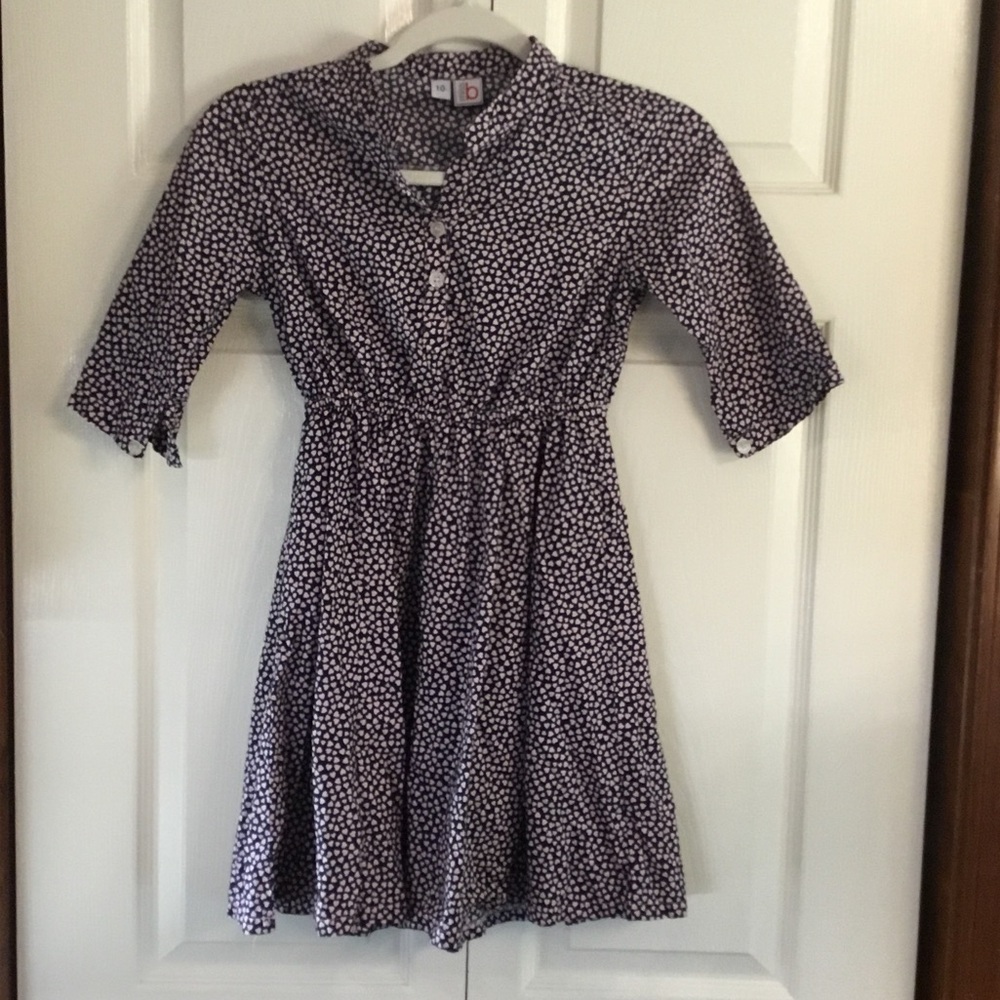 Miss B  Girls Navy/ Pink heart Print Dress